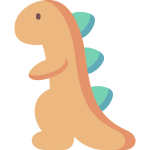 This image is an illustration of a orange dinosaur with three green spikes down its back. The dinosaur is standing on two legs with its two arms out in front of it. 